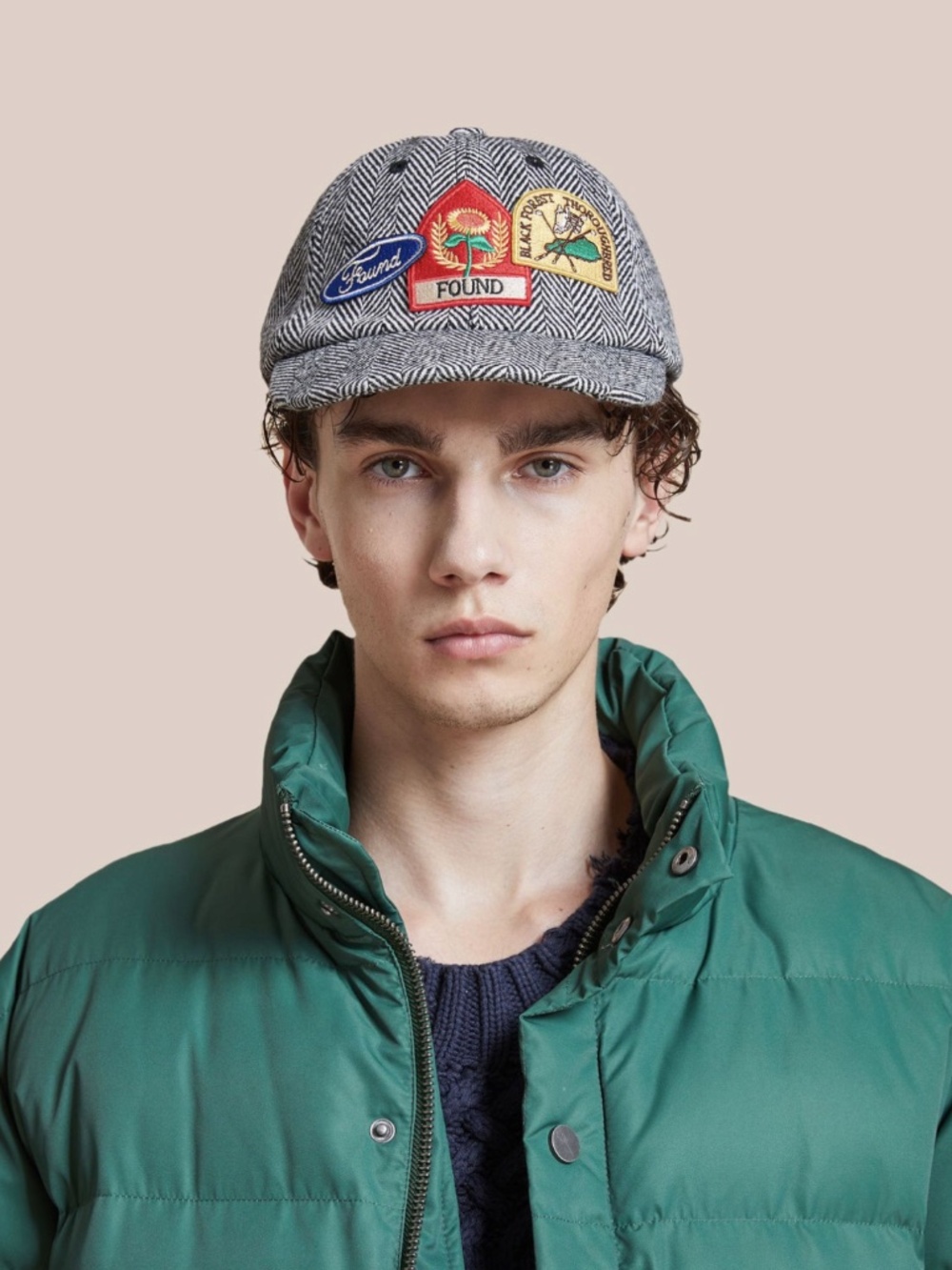 Found Herringbone Tweed Patch Snap Back Cap Gray